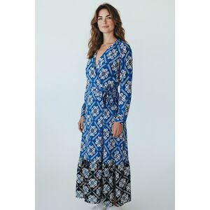 NWT Boden Tie Wrap Tier Maxi Dress Baroque Tile Cerulean Blue Size 14R